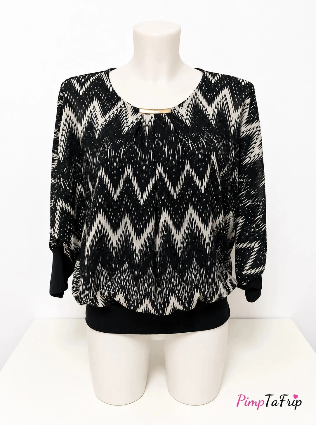 Blouse K Woman imprimée noir & blanc fluide – Taille 46